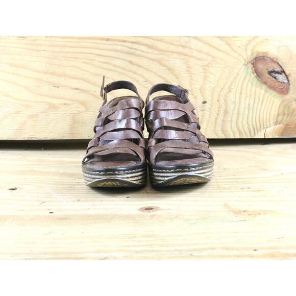 Born Sandals Womens 7 Brown Leather Platform Wedge 38 Genesis Buckle Shoes - Picture 2 of 7